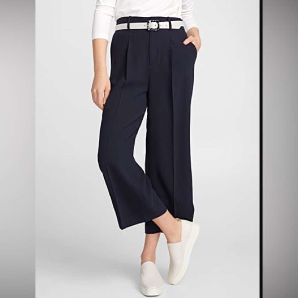 Navy Wide-Leg Trousers